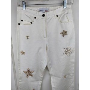 Ermanno Daelli 100% Silk Gold Embroidered Flare Pants SIZE 28/32